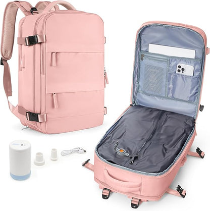 wepadre Vacuum Travel Backpack with Pump Travel Backpack with Vacuum System Easy Vac Pack Backpacks Vacpack Compression Backpacks Mochila de Viaje Compresion al Vacio Pink