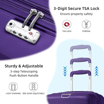 LARVENDER Luggage Sets 5 Piece with Duffel Bag Expandable(Only 28 inch) Hardside PP Carry On Luggage with 360° Spinner Wheels TSA Lock Luggage Sets for Women, Grape Purple