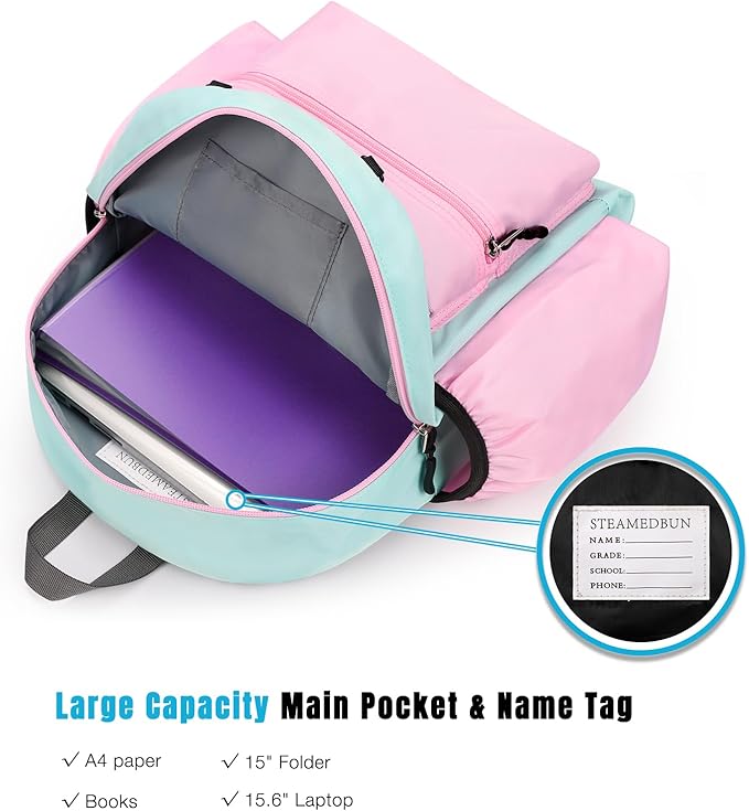 STEAMEDBUN Kids Backpack for Girls 4-6: Girls Backpacks for Elementary - 15 inch Backpack for Kindergarten