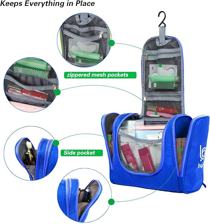 Bago Travel Toiletry Bag for Women and Men - Large Waterproof Hanging Large Toiletry Bag for Bathroom and Travel Bag for Toiletries Organizer - Makeup Bag (DeepBlue)