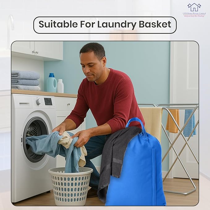 LFH Home Large Premium Cotton Canvas Laundry Bag with Drawstring and Handles Heavy Duty, Multi-Use, and Washable for Home, Travel, College or Storage 20x30 (Pack of 4)-Sky Blue