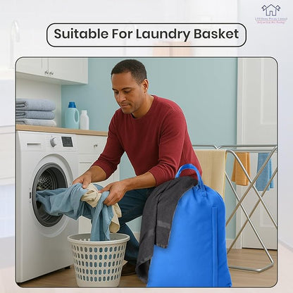 LFH Home Large Premium Cotton Canvas Laundry Bag with Drawstring and Handles Heavy Duty, Multi-Use, and Washable for Home, Travel, College or Storage 20x30 (Pack of 2)-Sky Blue