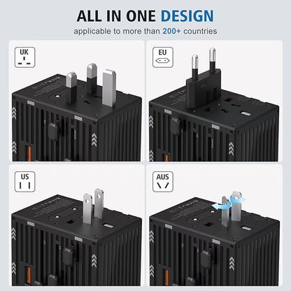 Travel Adapters, International Power Travel Plug Adapter, 3 USB-C & 1 USB-A Fast Charging Travel Charger, All in One Worldwide Travel Plug Adapter, (Black-35W)