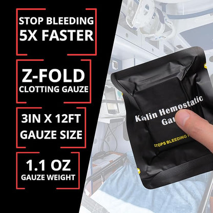 First Aid Advanced Quick Clotting Combat Gauze - Flexible Hemostatic Gauze - to Stop The Bleed kit Faster Wound Packing with Quick Clotting Medical Gauze - Survival Kit Supplies - 3" x 12.5'