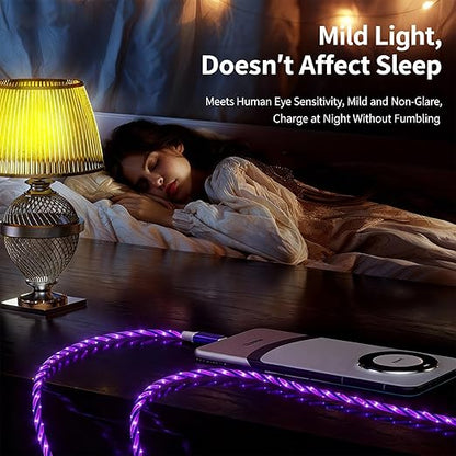 USB Cable PD Fast Charger Lighted Up (USB C to C Starry Purple) Mobile Phone Data Cable,Charging Cable, Supports Data Transfer,39-inch,TPE Material,Compatible with Almost All Type-C Devices.