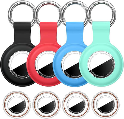 [4 Pack] for Airtag Holder Waterproof Case for Air Tags with Keychain,Shockproof GPS Cover [Anti-Scratch] [PC+Silicone] for Apple Tracker Finders Accessories, Black/Red/Sky Blue/Mint Green