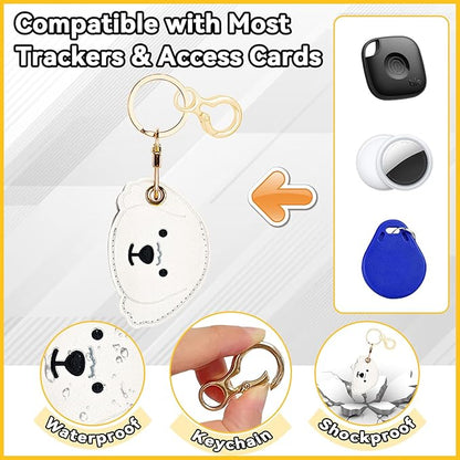 Leather Keychain for Airtag, Cute Protective Keychain Holder Compatible with Apple Air Tag,GPS Item Tracker Case Cover for Keys,Bags,Pets,Luggage(Dog)