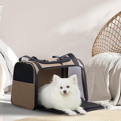 PETSFIT Soft-Sided Cat Carrier for Medium Cats up to 25 lbs, Foldable Pet Travel Bag with Washable Mat, Multiple Entry, Ventilated, for Car Trips & Vet Visits – NOT Airline Approved