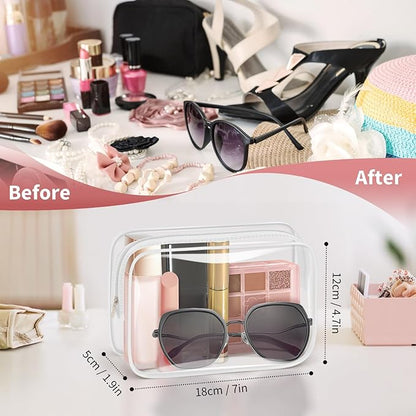 TISRATOK 12 PCS Clear Makeup Bag for Women with Zipper, TSA Approved Toiletry Pouch, Cosmetic Bag Bulk for Travel Organizer Essentials - White,Medium