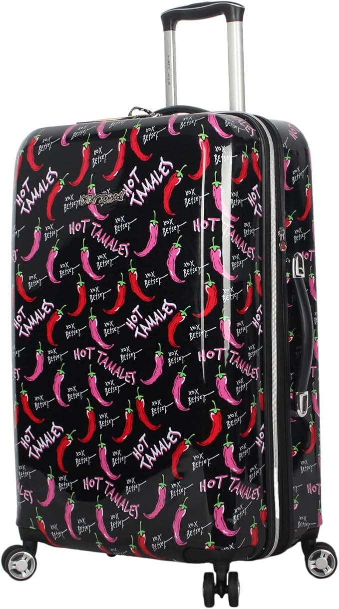 Betsey Johnson 26 Inch Checked Luggage Collection - Expandable Scratch Resistant (ABS + PC) Hardside Suitcase - Designer Lightweight Bag with 8-Rolling Spinner Wheels (TAMALE, 26in)
