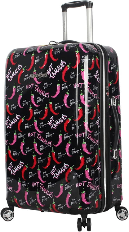 Betsey Johnson 26 Inch Checked Luggage Collection - Expandable Scratch Resistant (ABS + PC) Hardside Suitcase - Designer Lightweight Bag with 8-Rolling Spinner Wheels (TAMALE, 26in)