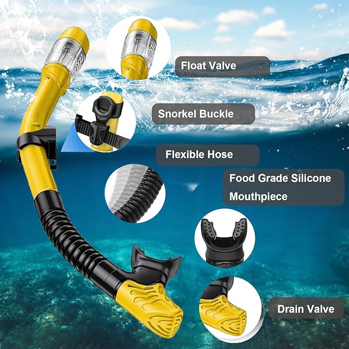 Snorkeling Gear for Adults,Dry-Top Snorkel Mask Set with Tempered Glass,Anti-Fog & Anti-Leak Panoramic Swim Mask,Adjustable Snorkel Kit with Carry Bag for Scuba Diving,Swimming,Travel