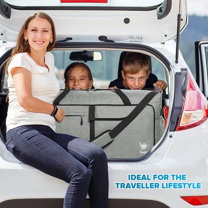 Bago Rolling Duffle Bag with Wheels - 27" 80L Foldable Weekender Bag, Waterproof Travel Duffel Bag, Heavy Duty Lightweight Duffle Bag for Traveling, Rolling Duffel Bag with Wheels (SnowGray2023)