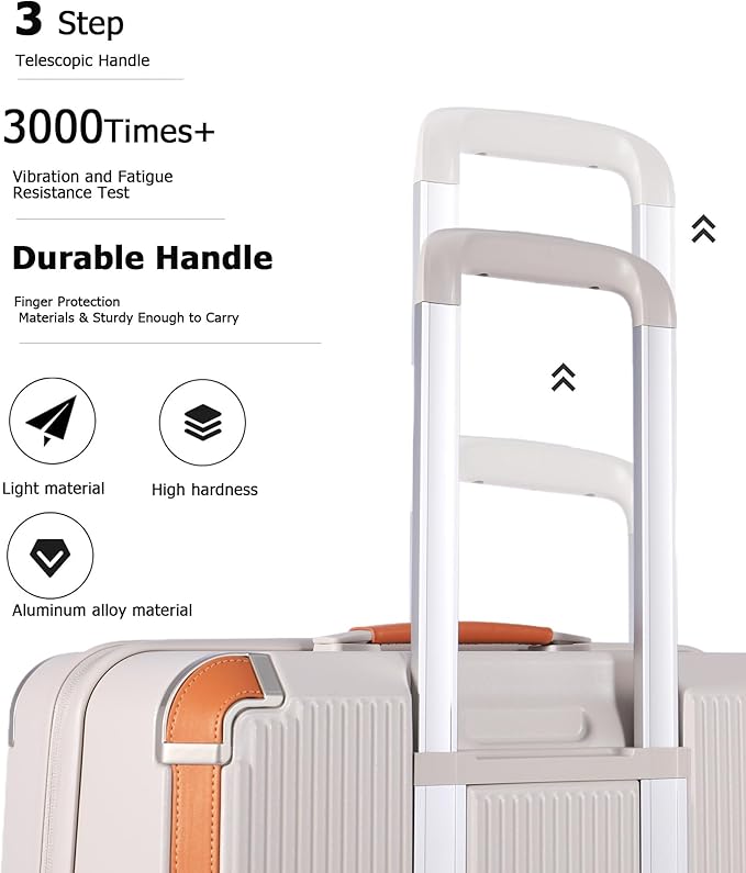 feilario 20in Hardshell Carry-On Luggage Lightweight Spinner Brake Wheels Suitcase with Zipper Closure, Airline Approved, TSA-Accepted Lock & Side Hooks (Beige (zipper closure), 20in)