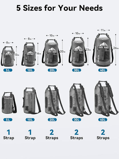 HEETA Dry Bag Waterproof for Women Men, 5L/10L/20L/30L/40L Roll Top Lightweight Dry Storage Bag Backpack with Phone Case for Travel Swimming Boating Kayaking Paddle Board Camping Beach Accessories