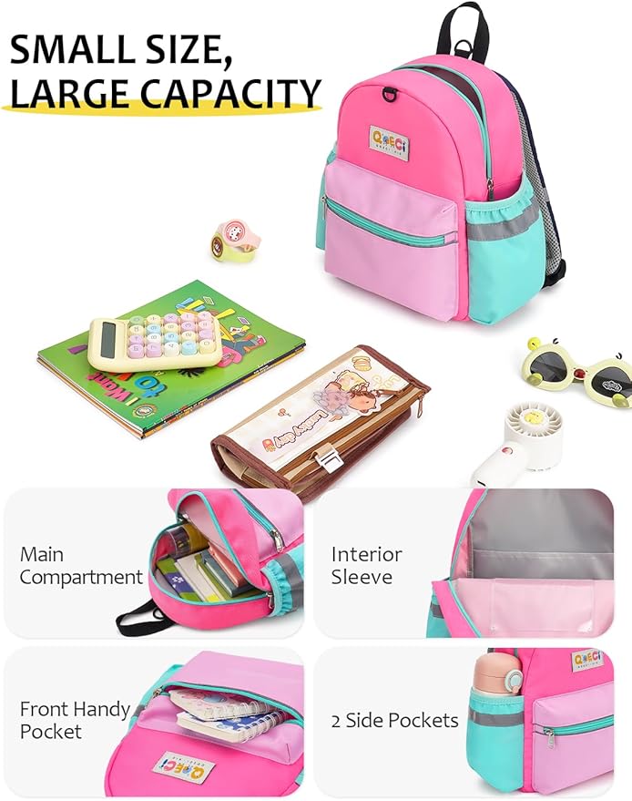 Toddler Backpack with Leash for Boys Girls Kids Kindergarten Nursery, 11” Baby Leash Backpack with Reflective, Toddler Bookbag with Anti-Lost Harness for Walking, Light Pink