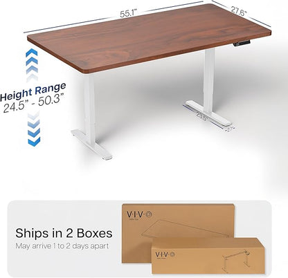 VIVO Electric 55 x 28 in Dual Motor Sit Stand Desk, Memory Height Adjustment, 2B Series, Dark Walnut Top White Frame, DESK-KIT-2W55D