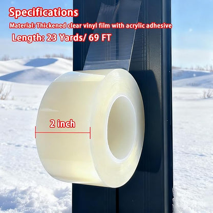 Birllaid Transparent Window Weather Sealing Tape, 2 Inch x 23 Yards (69 FT), Window AC Seal Air Conditioner Sealing Tape, No Residue, Clear