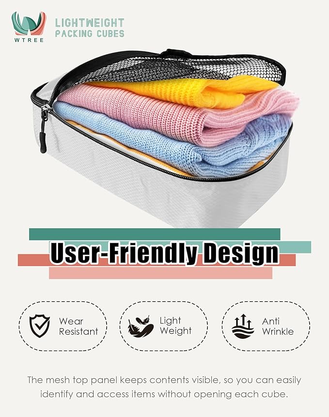 4-Piece Packing Cubes Travel Accessories Set for Suitcases - Luggage Organizer Bags with Double Zipper - Mesh Top - Small - Beige