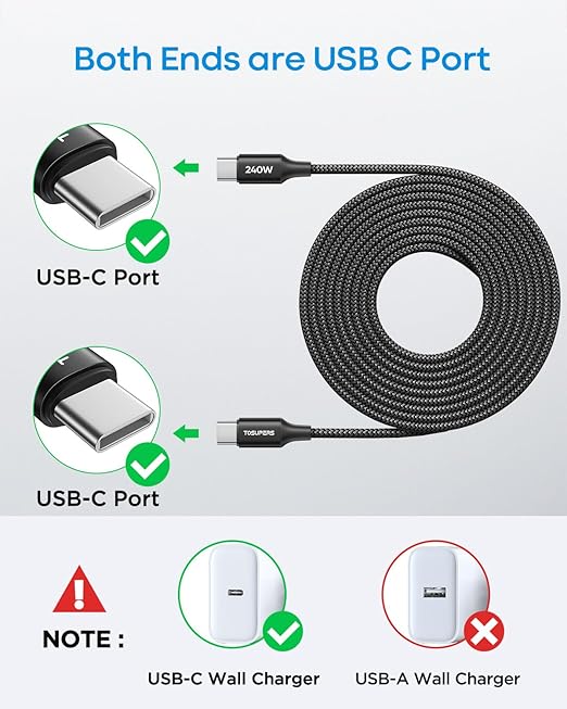 240W USB C to USB C Cable [6.6ft/2 Pack], USBC to USBC Cable for MacBook Air 2024 2022, MacBook Pro, iPad Pro, iPhone 16 15 Pro Max, Samsung Galaxy and More