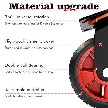 6 Inch Heavy Duty Industrial Casters, Set of 2,400 LBS Capacity per Caster,Swivel Solid Rubber Wheels for Utility Cart, Dolly, Workbench & Outdoor(no Brake)