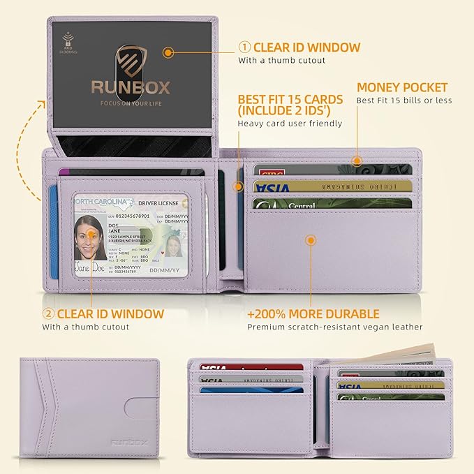 RUNBOX Wallet for Men Slim Rfid Leather 2 ID Window With Gift Box