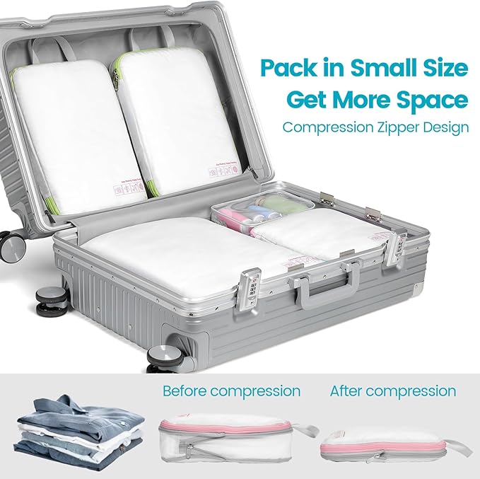 Cambond Compression Packing Cubes for Travel Women - Expandable Travel Bags Luggage Organizers Travel Essentials Compression Cubes for Travel Carry on Suitcases Organizer