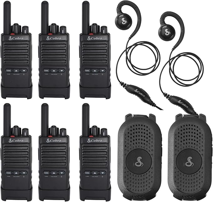 Cobra Business Radio Bundle – 8 Professional Walkie Talkies (2 PX280, 6 PX650) + 2 Headsets - Compact Long-Range Two-Way Radios, Dock Chargers, IP54 Durable, Rechargeable