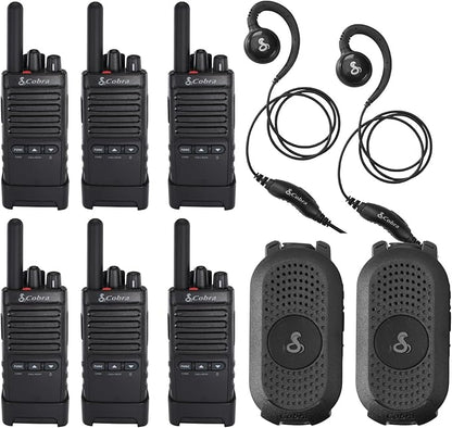 Cobra Business Radio Bundle – 8 Professional Walkie Talkies (2 PX280, 6 PX650) + 2 Headsets - Compact Long-Range Two-Way Radios, Dock Chargers, IP54 Durable, Rechargeable