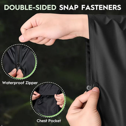 Bruvoalon 3-in-1 Rain Poncho with 1/4 Zip & Chest Pocket, Waterproof, Sunshade, Ground Mat for Adults & Youth Emergency