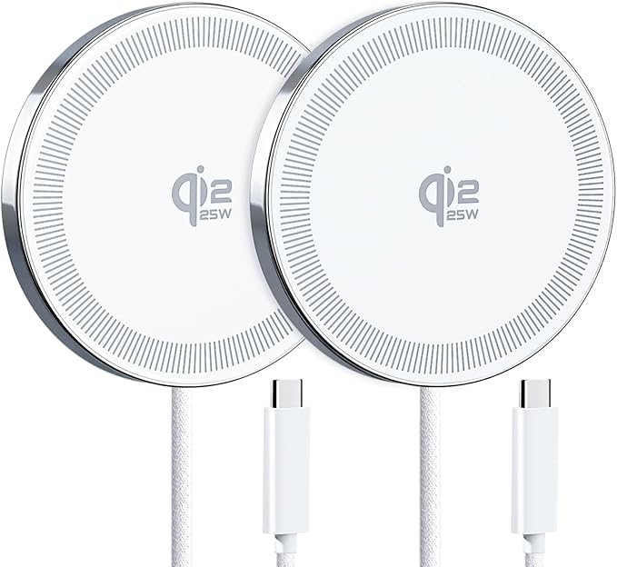 25W Magnetic Wireless Charger for iPhone 17/16, Qi2 Fast Charging Pad for iPhone 17/16/15/14/13/12 Series for AirPods, Strong Magnet, Ultra-Thin &Portable Charger Mat for Desk & Bedside (Ivory, 2Pack)