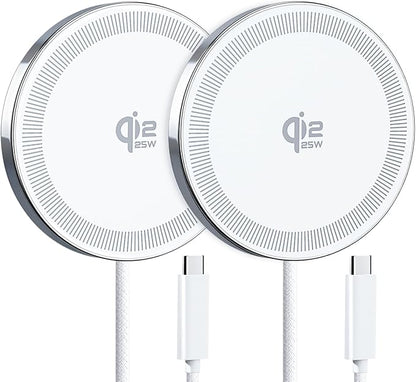 25W Magnetic Wireless Charger for iPhone 17/16, Qi2 Fast Charging Pad for iPhone 17/16/15/14/13/12 Series for AirPods, Strong Magnet, Ultra-Thin &Portable Charger Mat for Desk & Bedside (Ivory, 2Pack)