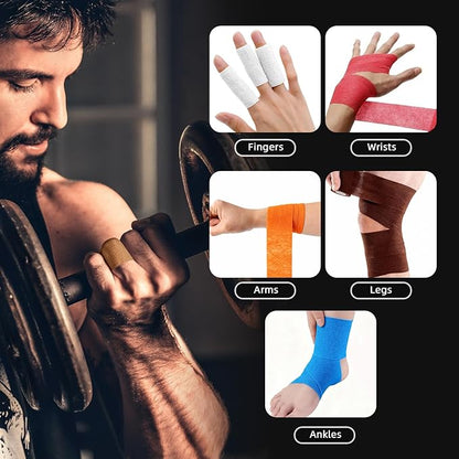 OK TAPE Self Adherent Cohesive Bandages Wrap 24Packs, Non-Woven Self Adhesive Athletic Sports wrap Tape, Vet Wrap Bandages Tape, for Thumb Finger Wrist Ankle (Mix)
