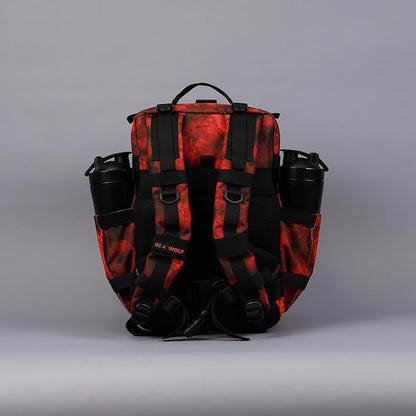 WOLFpak 35L Athletic Gym Backpack - Durable 1000D Waterproof Oxford Material with MOLLE Webbing, Laptop Pocket & Dual Cup Holders, Durable Fitness/Travel/Military Daypack (Blood Orange)