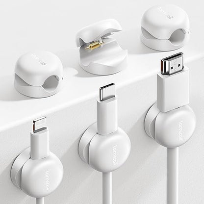 Lamicall Cord Organizer, Spring Cable Management Clips - 6Pack Compact Desk Cable Holder Clips, Nightstand Phone Charging Cord Holder, Halloween Adhesive Wire Organizer, Office Accessory, White