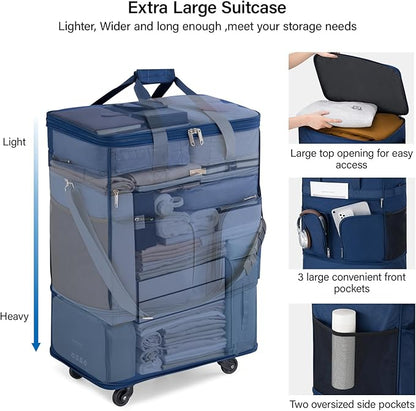 Hanke Expandable Collapsible Luggage with Wheels Suitcase Luggage Rolling Travel Bag Duffel Bag for Men Women Lightweight Suitcase Large Capacity with Spinner Wheel (Blue)
