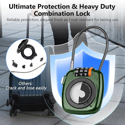 Compatible with Apple AirTag Secure Lock with Wire Cable, 3-Digit Combination Luggage Locks, Alloy Body Ultra Durable Anti-Lost Protective Case for Luggage, Suitcase (Green*4)