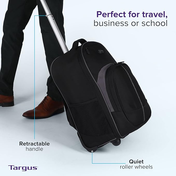 Targus 16 Inch Compact Rolling Backpack, Black - Wheeled Travel Bag with Removable Protective Laptop Sleeve, Fits Laptops Up to 16” and MacBook Pros up to 17” (TSB750US)