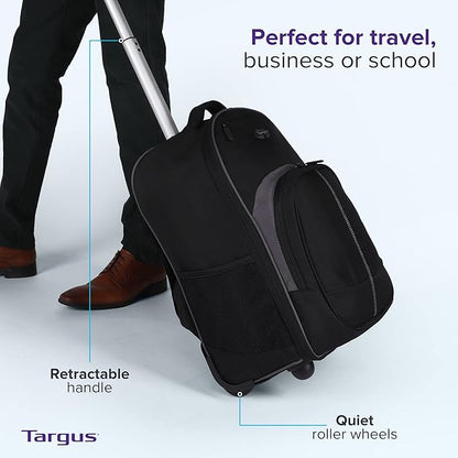 Targus 16 Inch Compact Rolling Backpack, Black - Wheeled Travel Bag with Removable Protective Laptop Sleeve, Fits Laptops Up to 16” and MacBook Pros up to 17” (TSB750US)