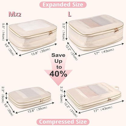 Expandable Double-Sided Compression Packing Cube，3 Set Lightweight Double Deck Organizer Bag Carry on Luggage Backpack Suitcases，Women Travel Accessories for Separate Clean and Dirty Clothes