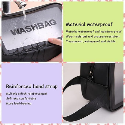 Clear Travel Bags for Toiletries, 3Pcs Portable PVC Waterproof Cosmetic Bags, Transparent Travel Storage Carry Pouch, Toiletry Bags and Cosmetics Organizer for Women Men (Black)