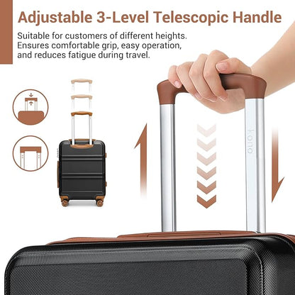 Kono 3 Piece Luggage Sets Expandable(only 28") with Spinner Wheels TSA Lock Lightweight PC+ABS Hardside Travel Rolling Suitcases 20in 24in 28in Carry on Apricot Black