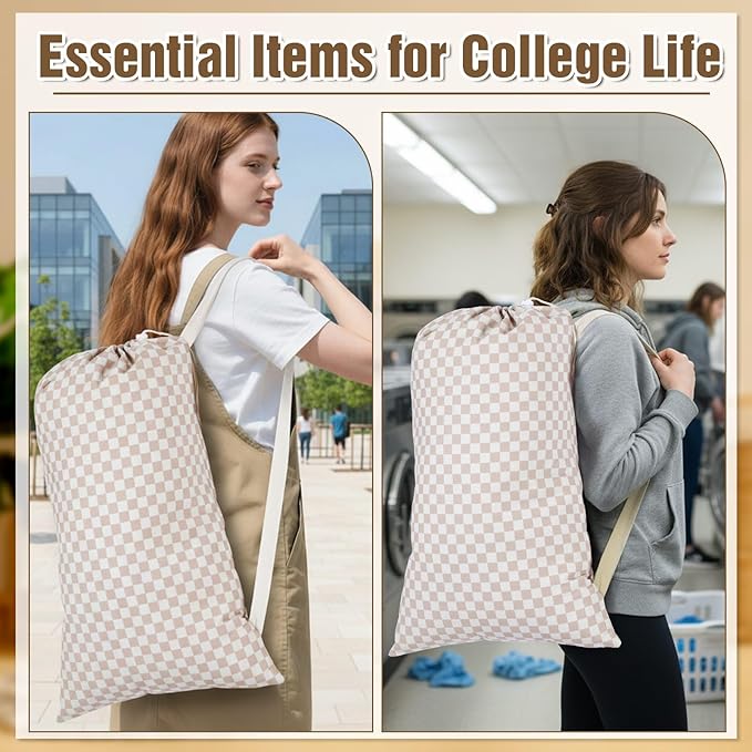 Large Laundry Bag 29" x 18" Double Layer Thickened Clothes Bag with Liner, Drawstring Closure Adjustable Strap, Machine Washable Laundry Sack for College Dorm Travel Apartment Camping