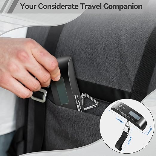 Dr.meter Luggage Scale, Travel Essentials, Digital Backlight LCD Display Handheld Suitcase Scales for Travel Accessories with Rubber Paint, Temperature Sensor 110 Pounds, Battery Included, Black