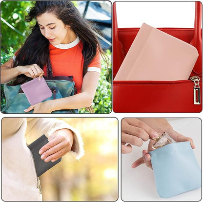 CANIPHA 8pcs Lambskin Pocket Cosmetic Bag, Waterproof Portable Small Makeup Bag No Zipper Self-closing Pouch for Women Mini Travel Storage Cosmetics Headphones Jewelry