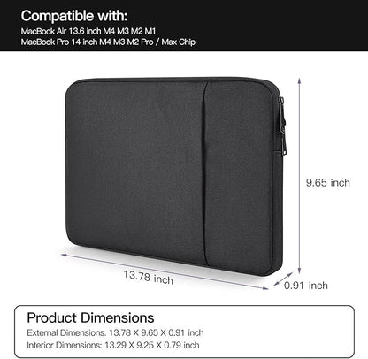 Laptop Sleeve Case for MacBook Air 13 inch M2 M3 M4 A3240 2025-2022, Compatible with MacBook Pro 14 inch M5 M4 M3 M2 M1 Pro/Max A2918 A2992 A2779 A2442 Water Resistant Computer Carry Bag-Black