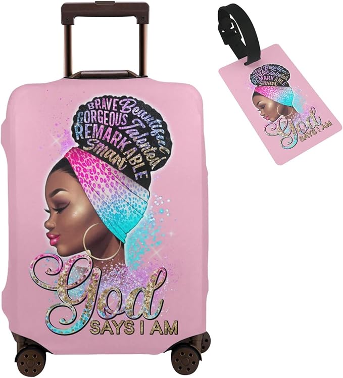 Travel Suitcase Protector Light skin african american Elastic Protective Washable Luggage Cover With Concealed Zipper Suitable For 18-32 Inch (M (for 22--24 inch luggage))