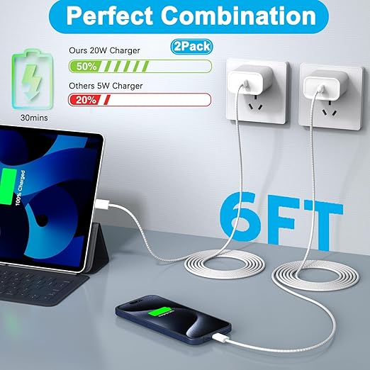 iPhone 17 16 Charger Fast Charging,Apple iPhone USB C Fast Charger Block,2Pack 6FT Type C USB C to C Woven Cable Cord for iPhone 17/17 Pro Max/17 Pro/Air/16 Pro Max/16 Pro/15 Pro Max,iPad Pro/Air/Mini