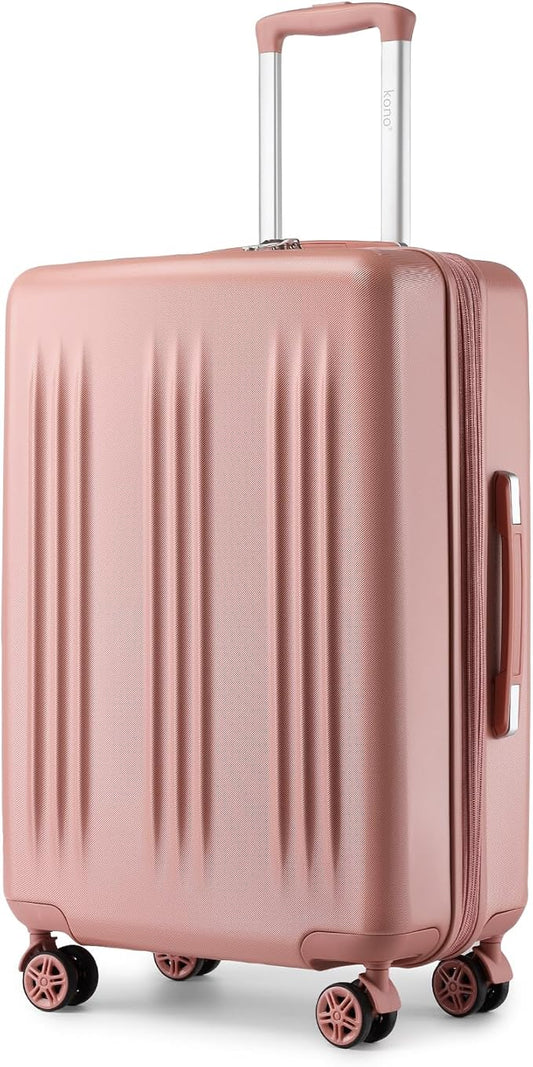Kono Lightweight 24 Inch Expandable Luggage with Quiet Spinner Wheels TSA Lock, Scratch and Drop Resistant PC+ABS Hardside Durable Medium Checked Suitcase, Nude/Rose Gold