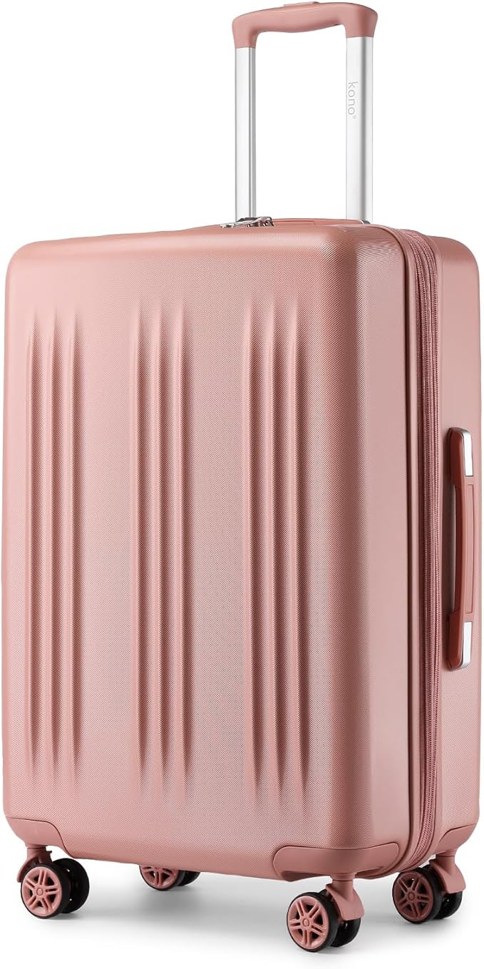 Kono Lightweight 28 Inch Expandable Luggage with Quiet Spinner Wheels TSA Lock, Scratch and Drop Resistant PC+ABS Hardside Durable Large Checked Suitcase, Nude/Rose Gold